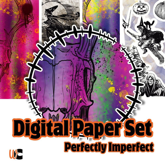 Grunge Digital Paper Set – Imperfect Halloween Hand-Drawn 12"x12" Sheets