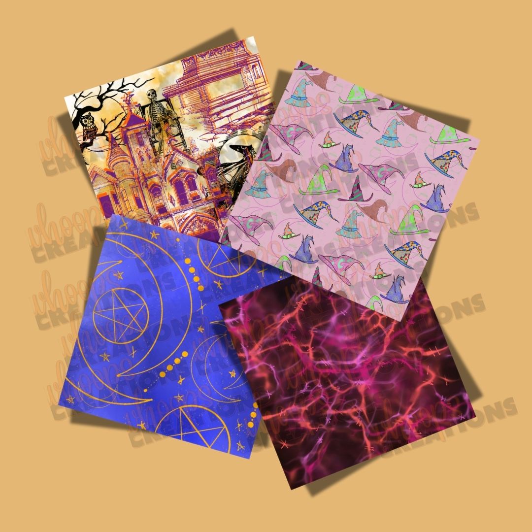 Witch Digital Paper Set – Imperfect Halloween Hand-Drawn 12"x12" Sheets