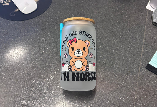 I'm not like other girls Eco-Friendly Glass Can Cup with Bamboo Lid & Metal Straw
