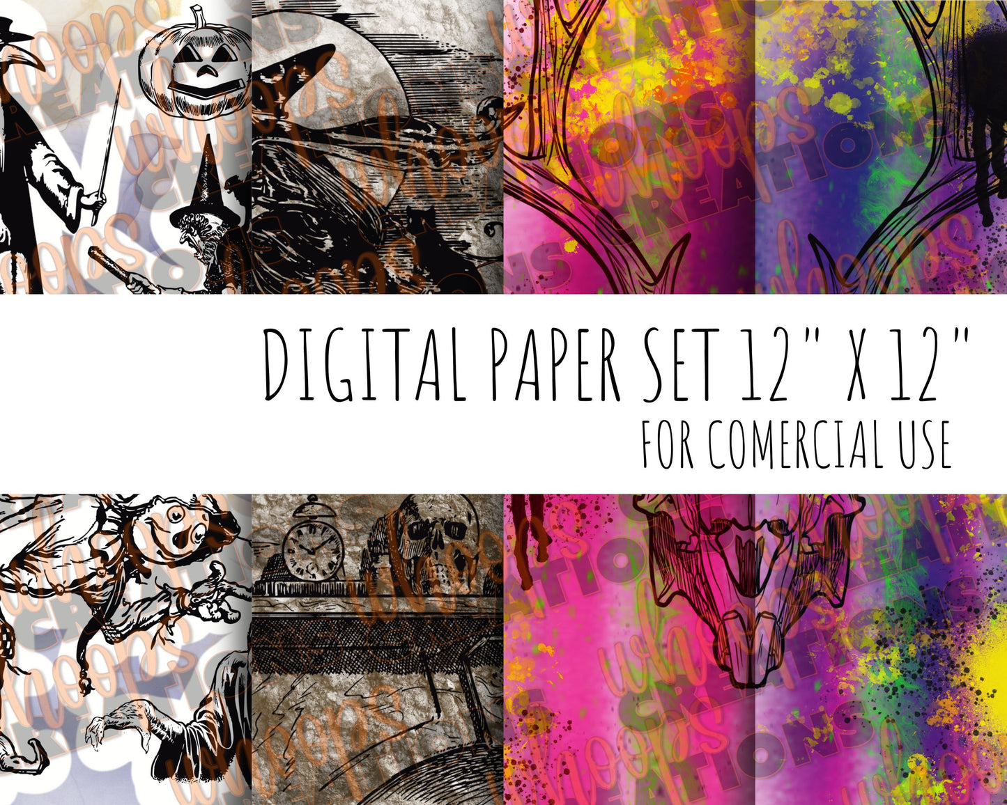 Grunge Digital Paper Set – Imperfect Halloween Hand-Drawn 12"x12" Sheets