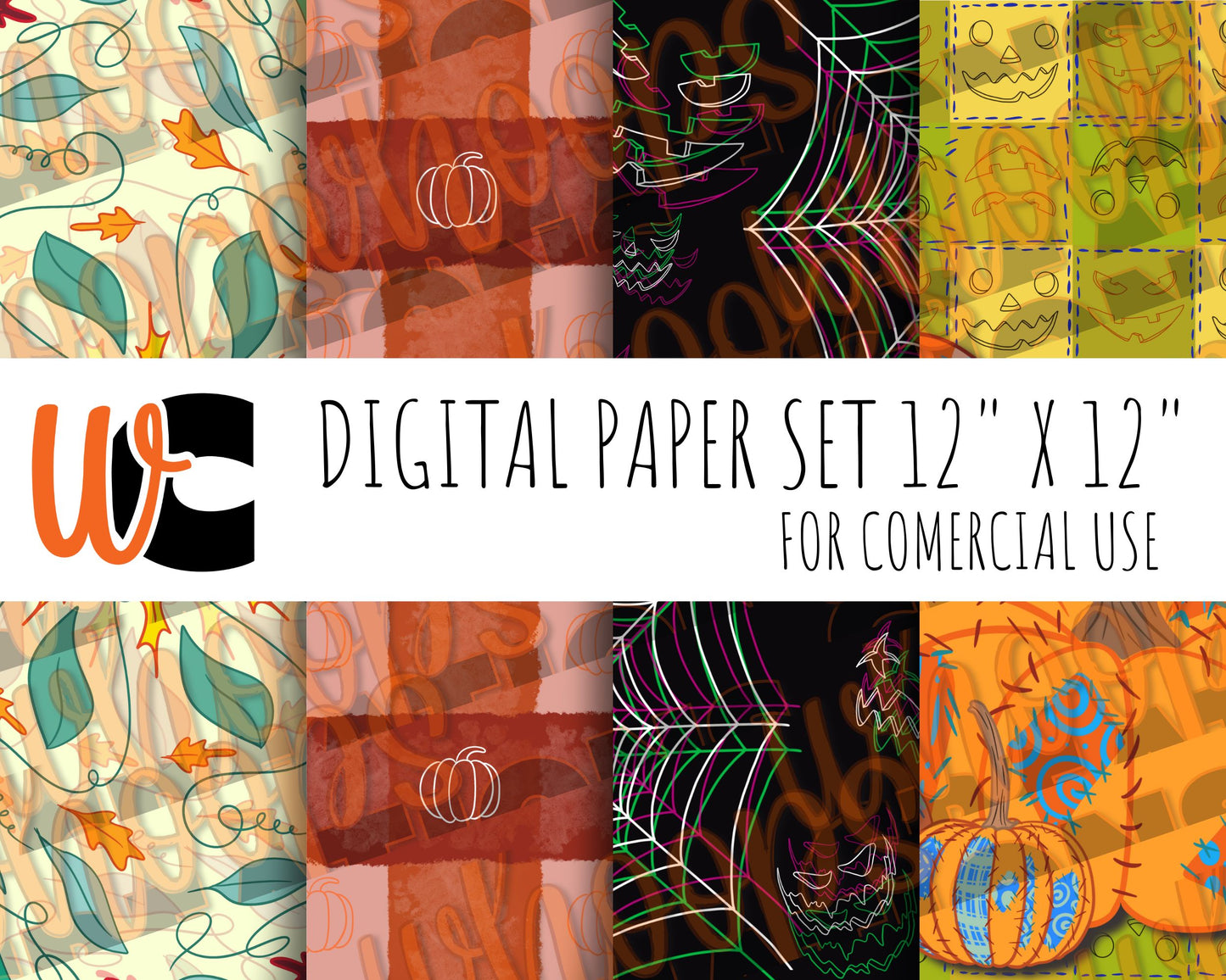 Pumpkin Digital Paper Set – Imperfect Halloween Hand-Drawn 12"x12" Sheets