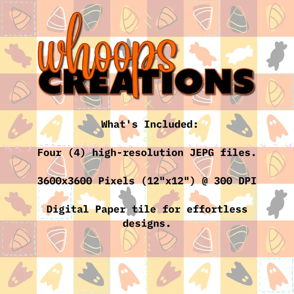 Graphic detailing what is included in the digital download: High-resolution 300 DPI PNG files for Candy Corn scrapbooking and crafts.