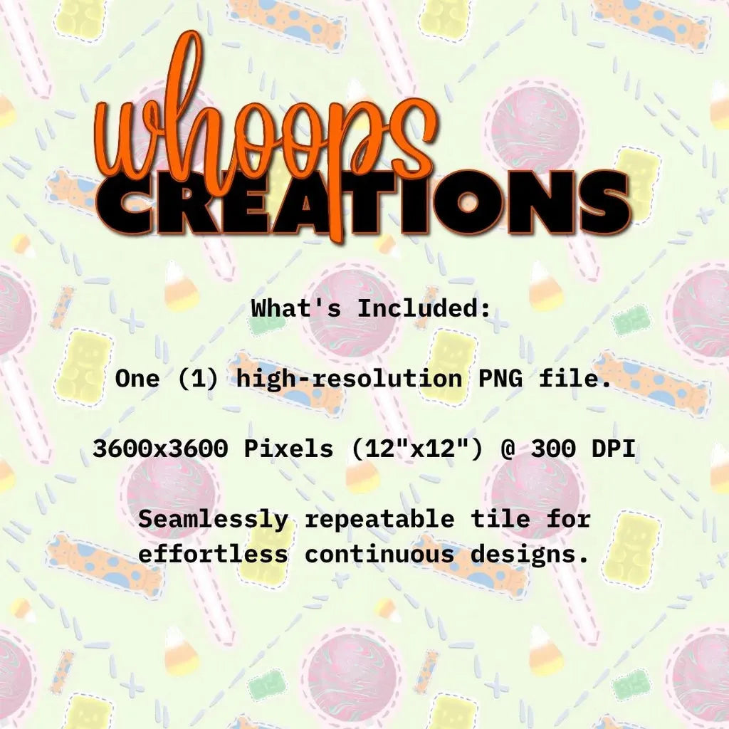 Graphic detailing what is included in the digital download: High-resolution 300 DPI PNG file and the seamlessly repeatable tile.