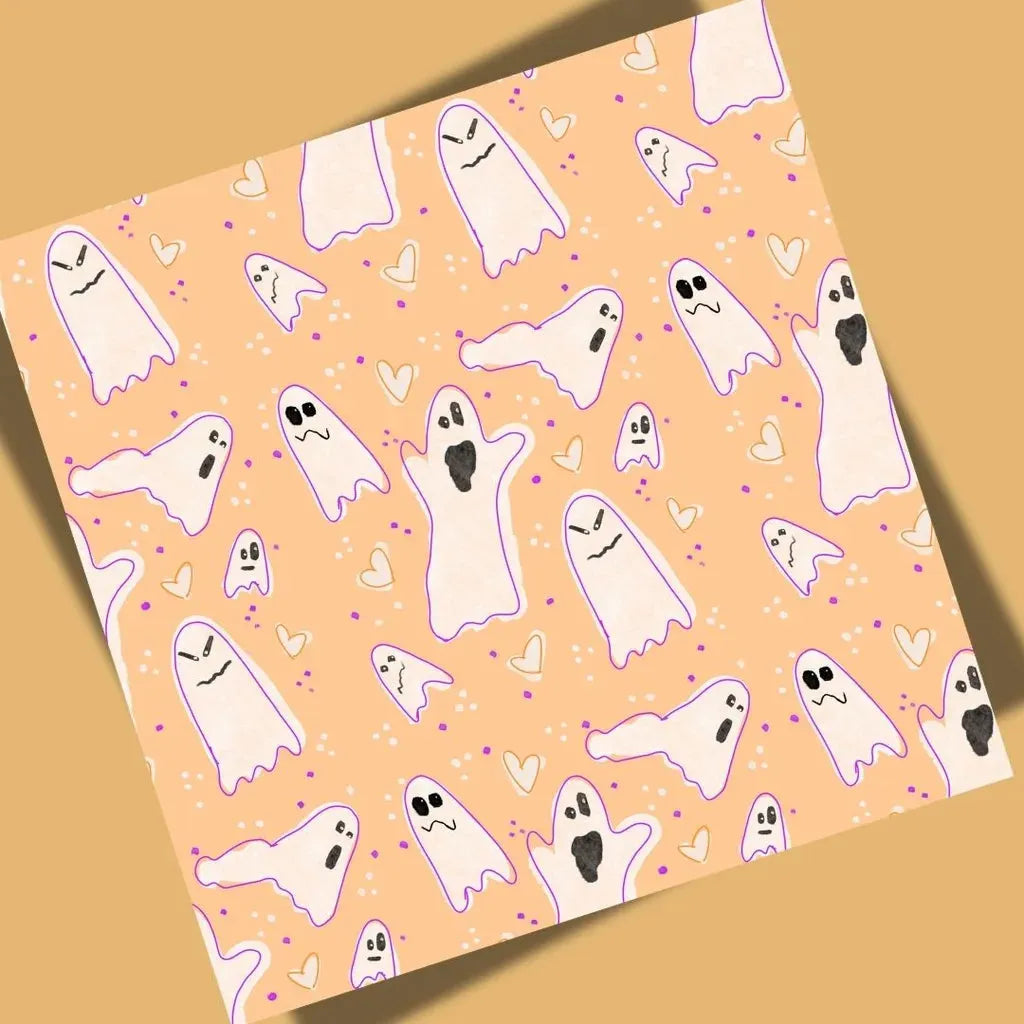 Full, detailed view of the wonky ghosts seamless pattern, displaying the repeat tile and high-quality digital texture.