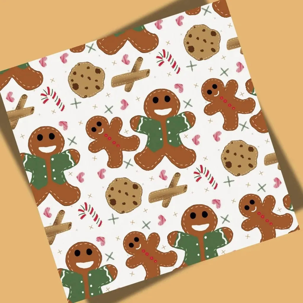 Full, close-up view of the Christmas gingerbread seamless pattern, showing details of frosting and warm brown tones.