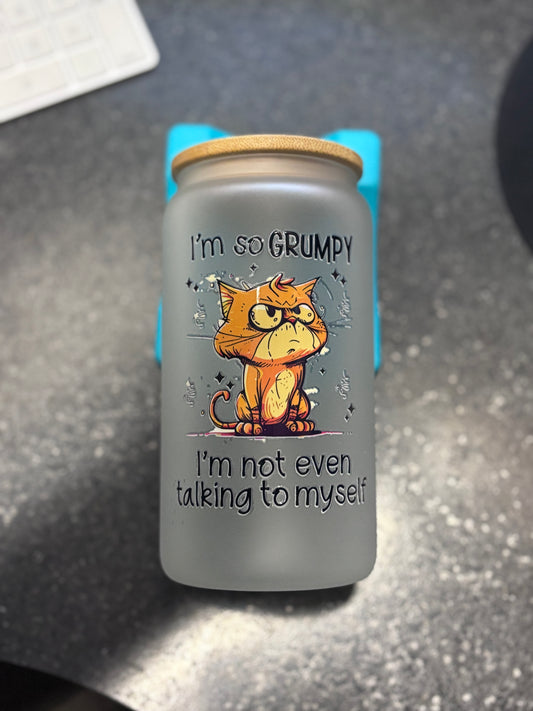 I'm so Grumpy Eco-Friendly Glass Can Cup with Bamboo Lid & Metal Straw
