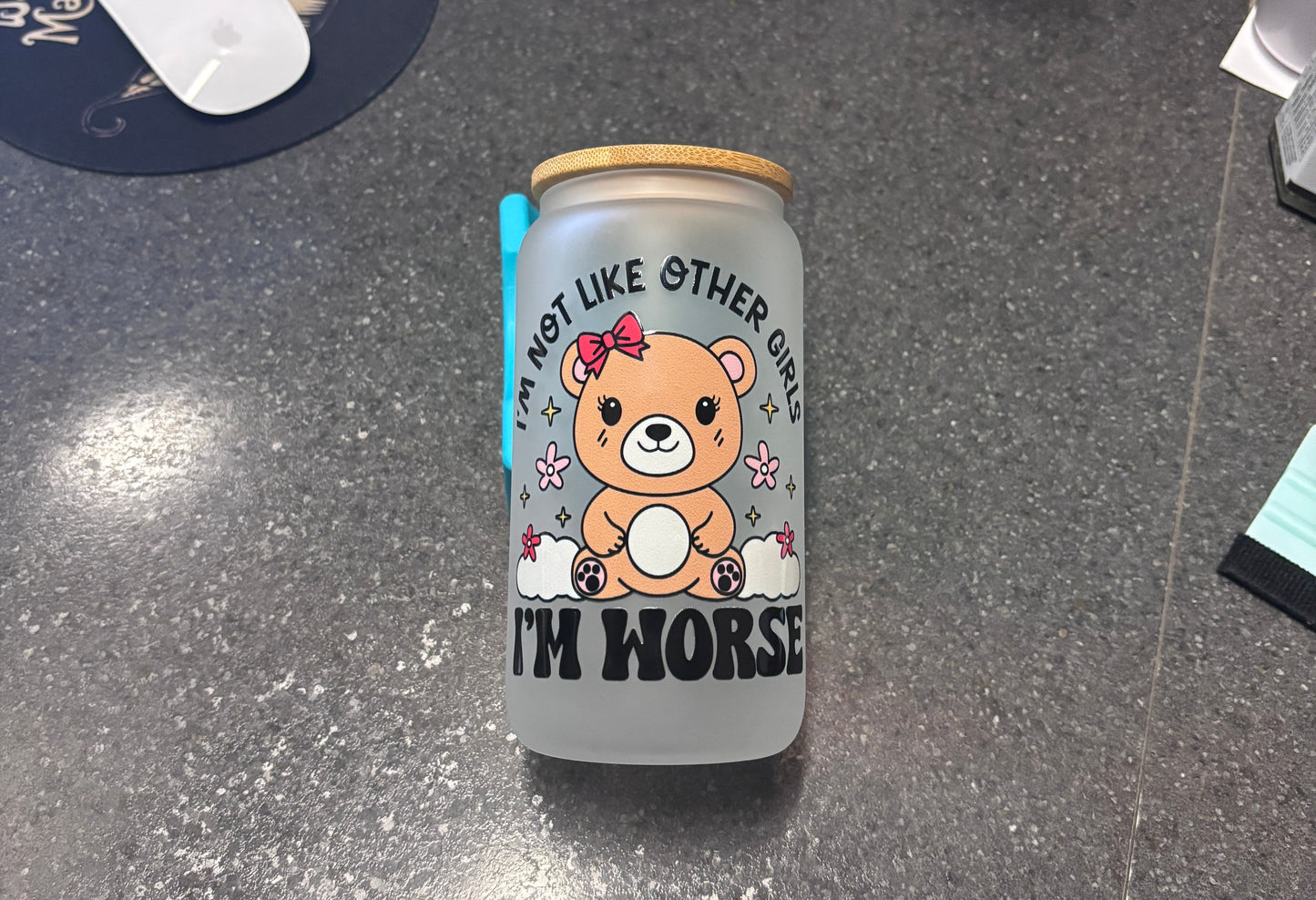 I'm not like other girls Eco-Friendly Glass Can Cup with Bamboo Lid & Metal Straw