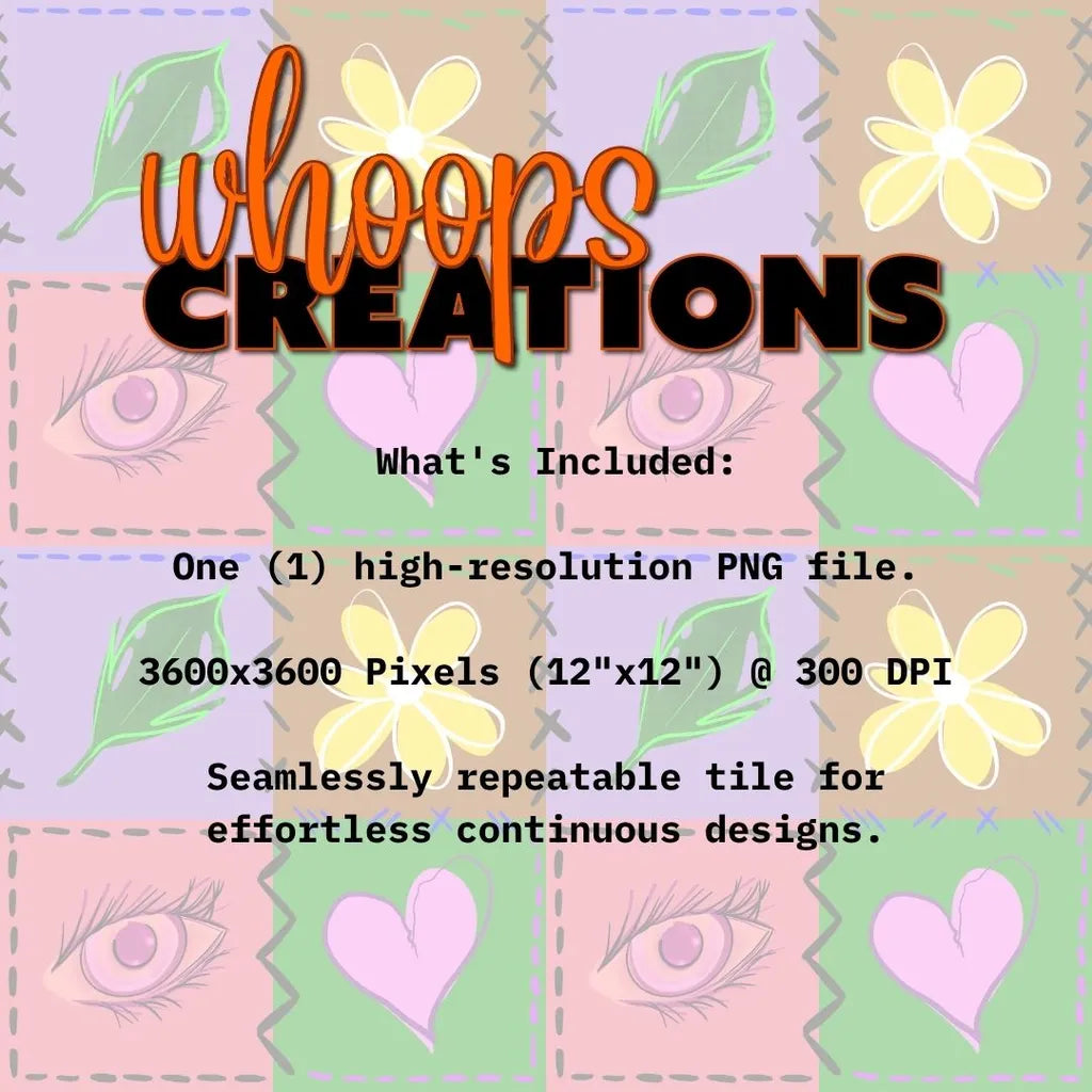 Information graphic listing details of the quilt patchwork seamless pattern digital download, size, and resolution.