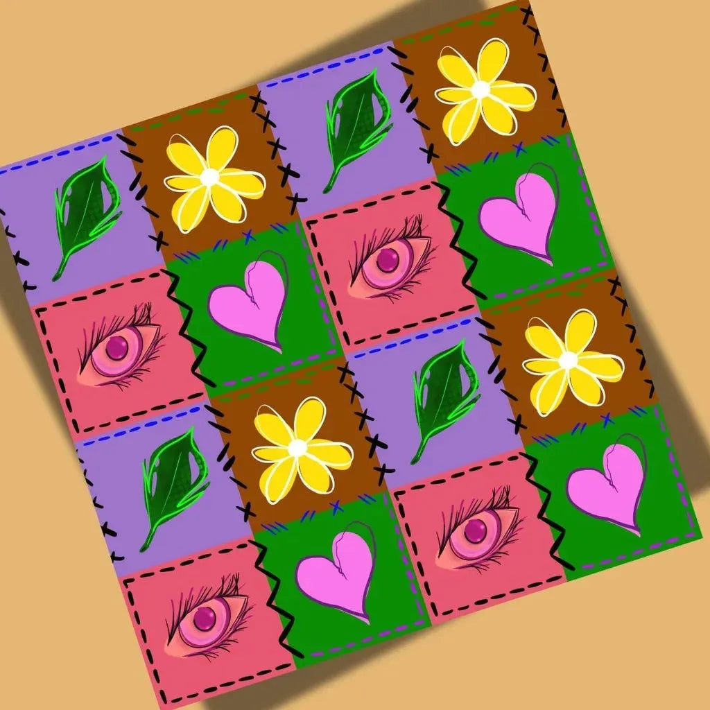 Full square tile preview of the colorful quilt patchwork seamless pattern showing repeating stitched-style blocks.