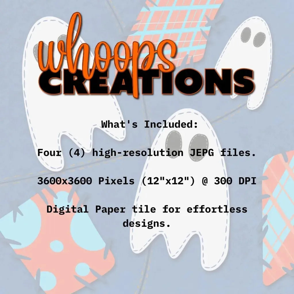 Graphic detailing what is included in the digital download: High-resolution 300 DPI PNG files for ghost scrapbooking and paper crafts.
