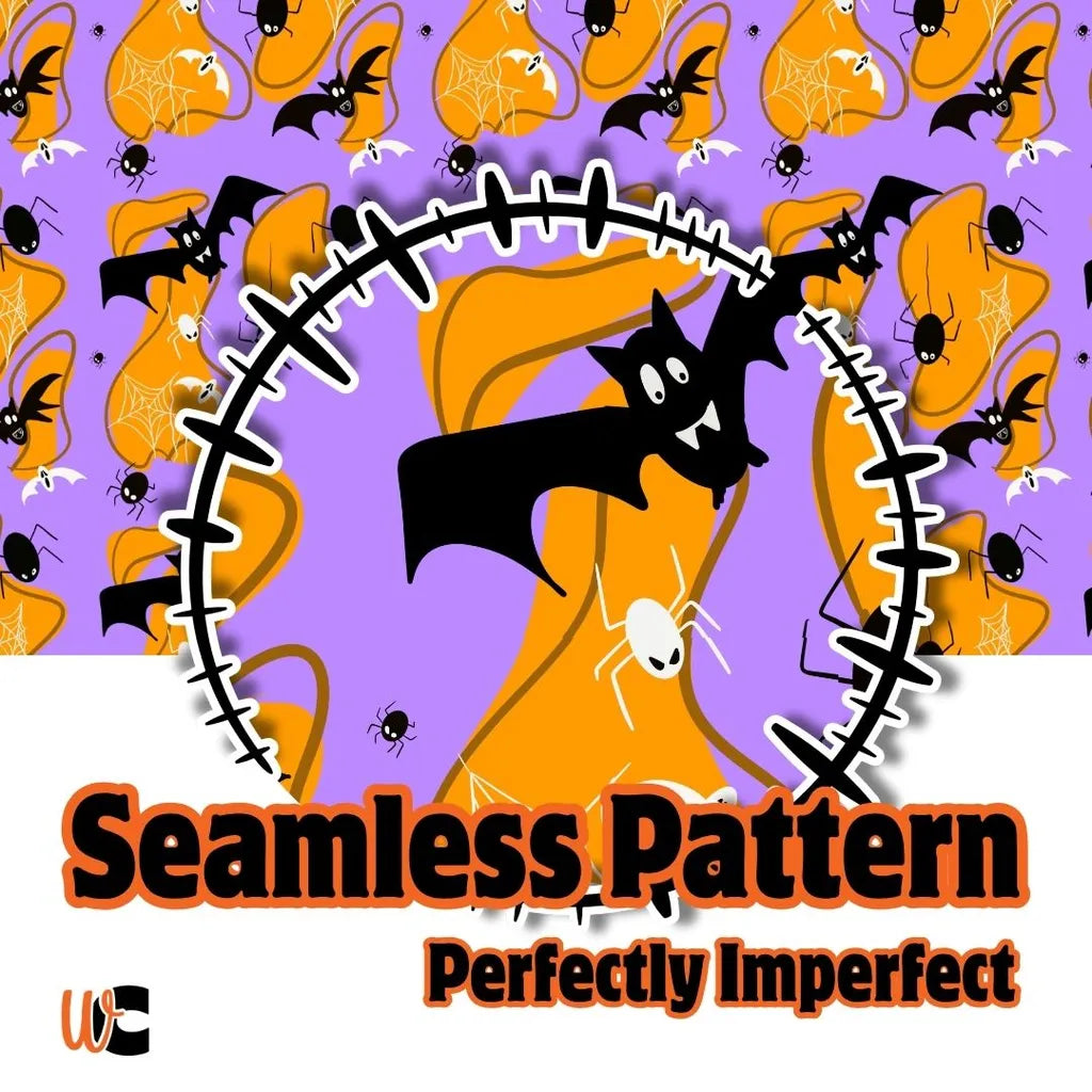 Cover graphic for a single seamless pattern file featuring wonky, cute bats in an all-over repeating print, ideal for Halloween crafts.