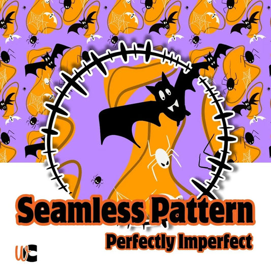 Cover graphic for a single seamless pattern file featuring wonky, cute bats in an all-over repeating print, ideal for Halloween crafts.