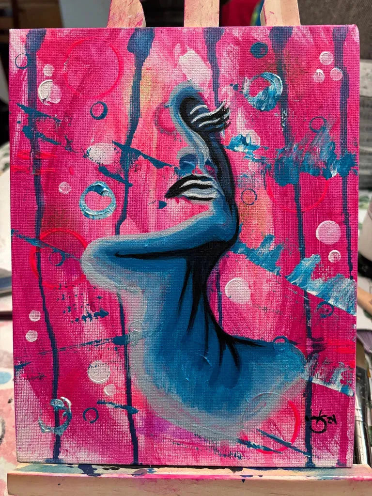 Abstract Female Portrait: Hand-Drawn Portrait Style, expressive acrylic paint on canvas. Custom commission for fine art collectors.