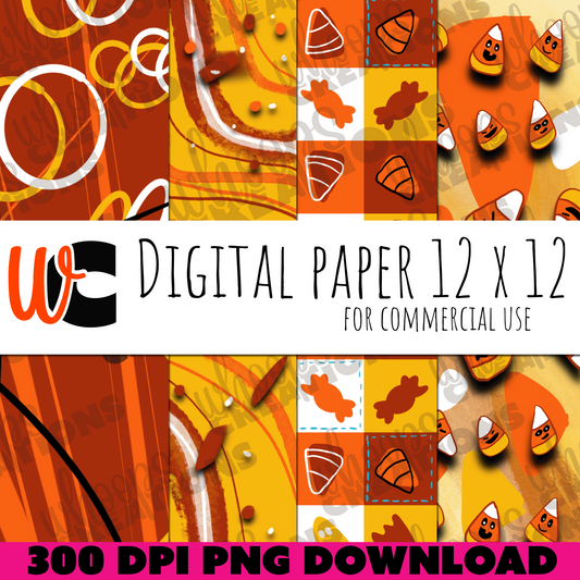 Candy Corn Digital Paper Set – Imperfect Halloween Hand-Drawn 12"x12" Sheets