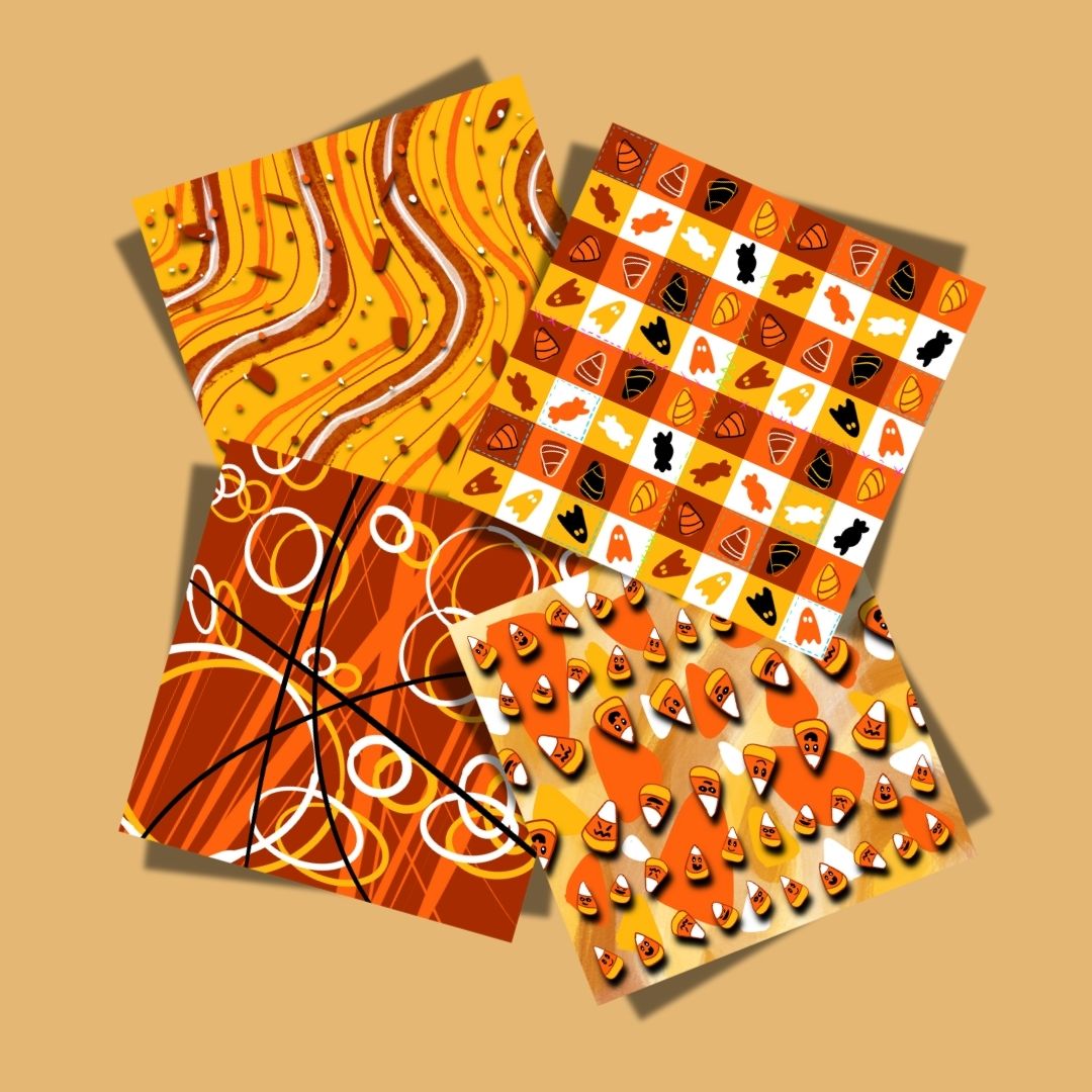 Candy Corn Digital Paper Set – Imperfect Halloween Hand-Drawn 12"x12" Sheets