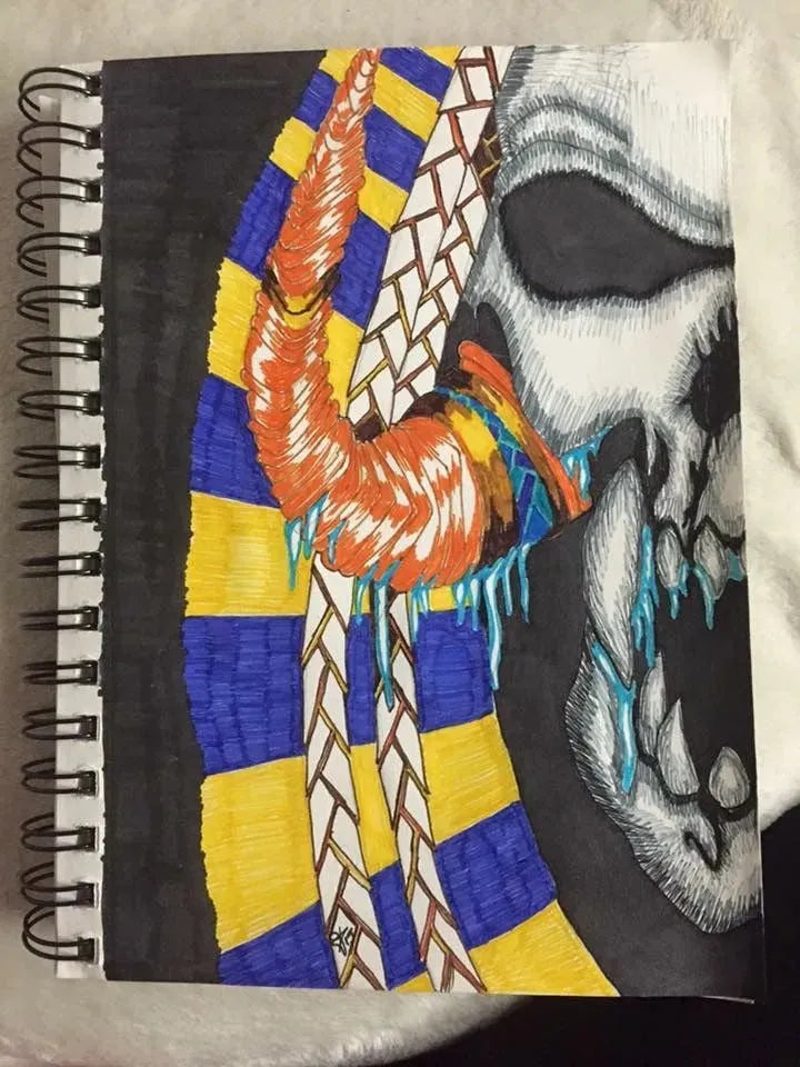 Detailed Skull Pen Drawing: Custom commission line art on paper, showcasing intricate hatching and texture.