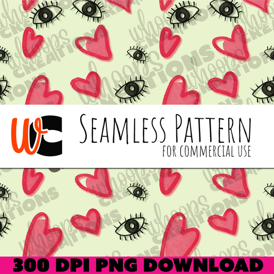 Wonky Hearts & Eyes Pattern – Perfectly Imperfect Hand-Drawn Digital Paper