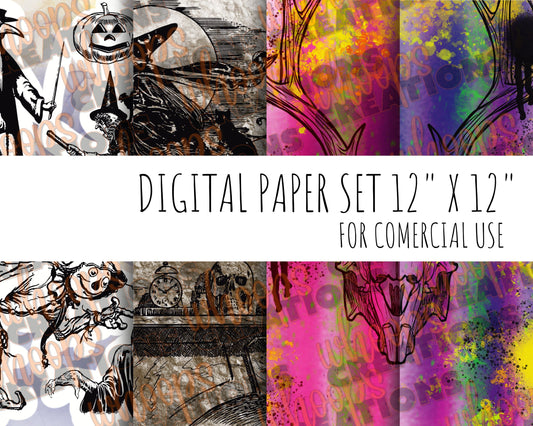 Grunge Digital Paper Set – Imperfect Halloween Hand-Drawn 12"x12" Sheets