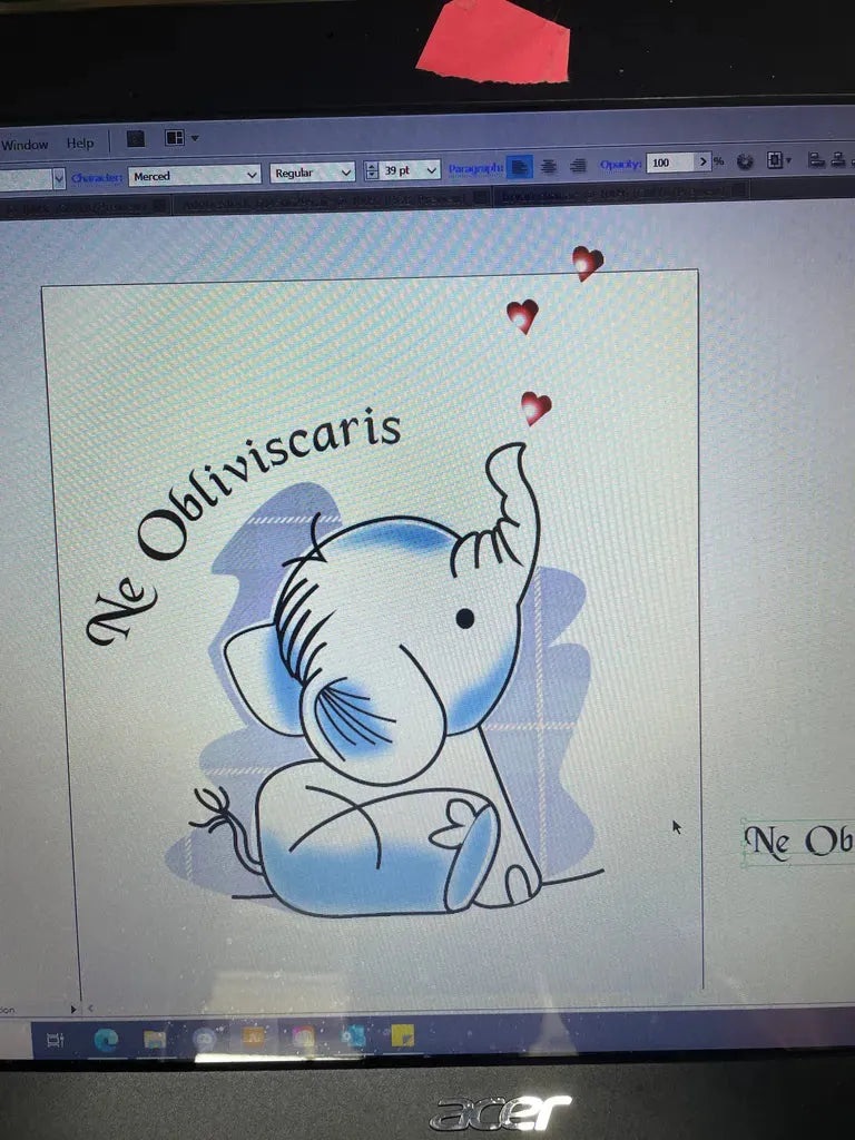 Memorial Tattoo Design: Digital illustration of an elephant with subtle Scottish elements, featuring the phrase "Ne Obliviscaris."