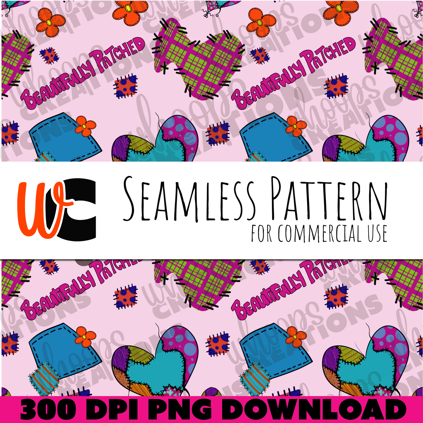 Patchwork Heart Pattern – Perfectly Imperfect Hand-Drawn Digital Pattern
