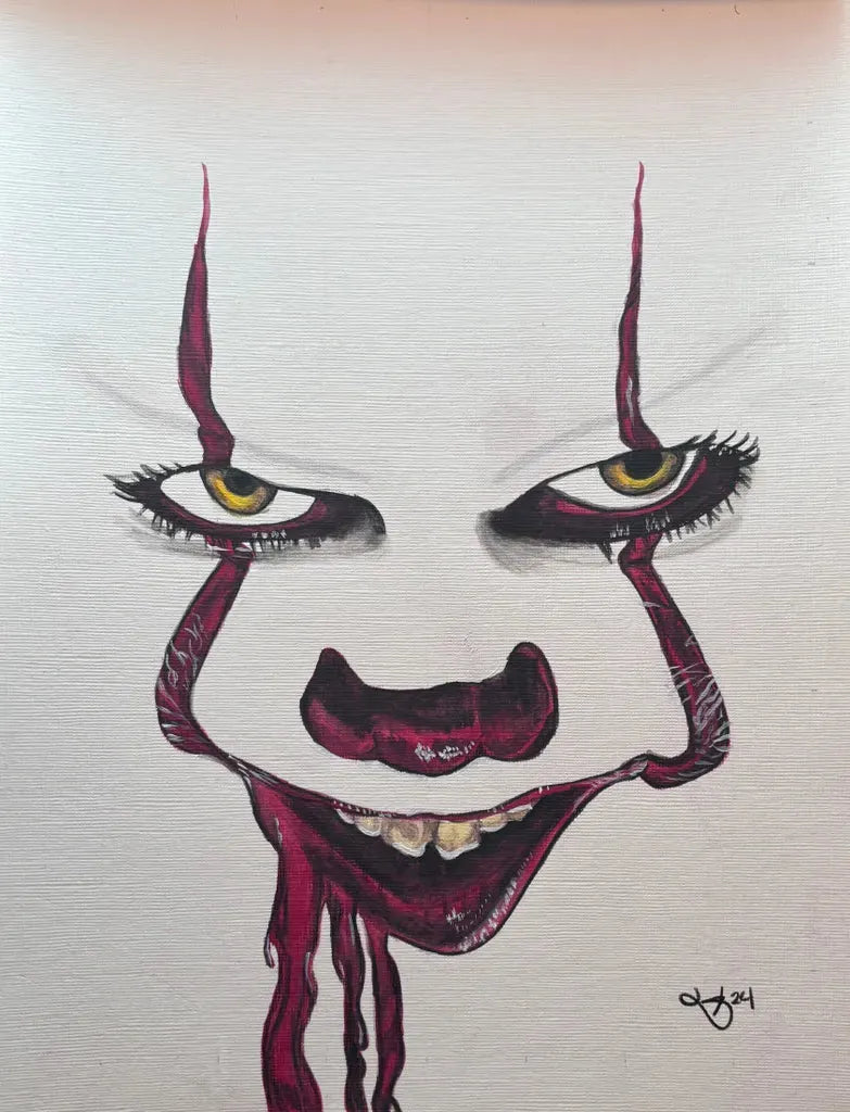 Pennywise Watercolour Portrait: Custom Stephen King 'It' clown fan art, highly detailed watercolour on paper commission.