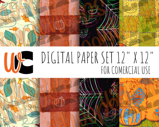 Pumpkin Digital Paper Set – Imperfect Halloween Hand-Drawn 12"x12" Sheets