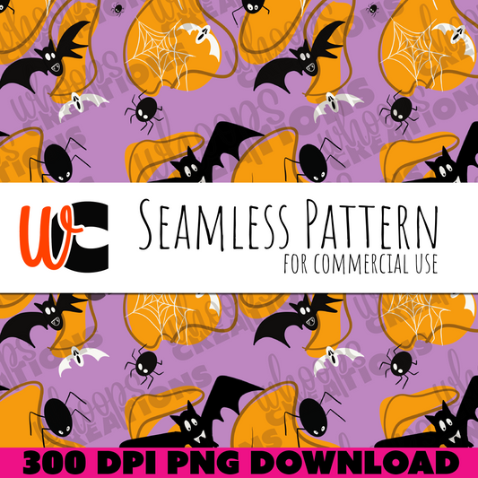 Wobbly Bats and Spiders Pattern – Perfectly Imperfect Hand-Drawn Halloween Digital Paper